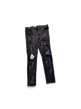 Black Distressed Men’s Jeans with Blue & White Paint Detail